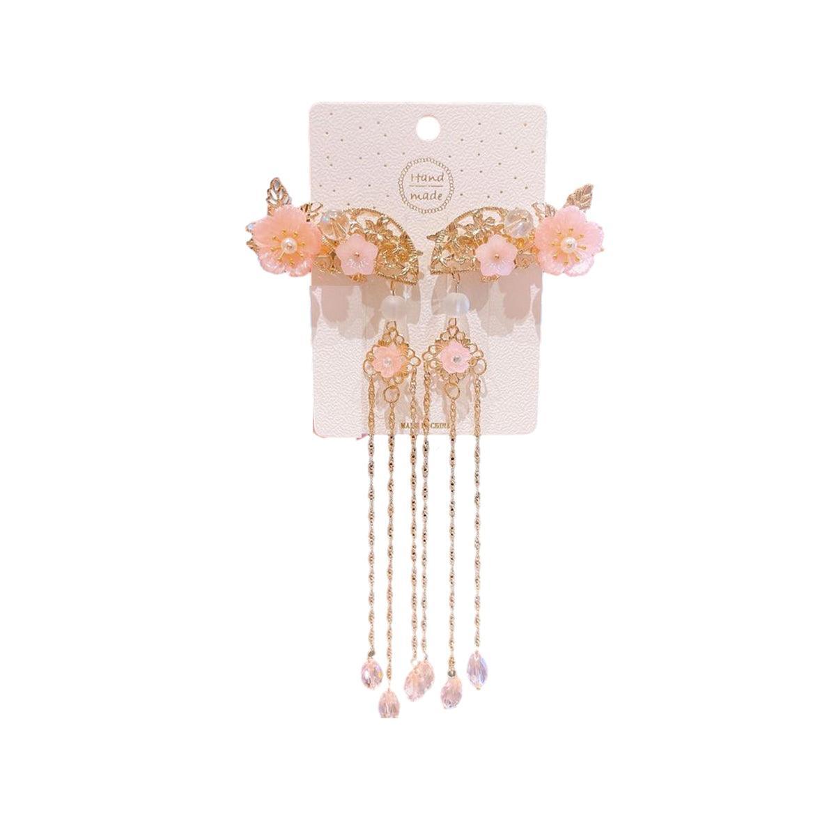 2Pcs Hanfu Flower Hair Clip with Pearl Tassel Butterfly Hairpin for Women and Girls Party - 15