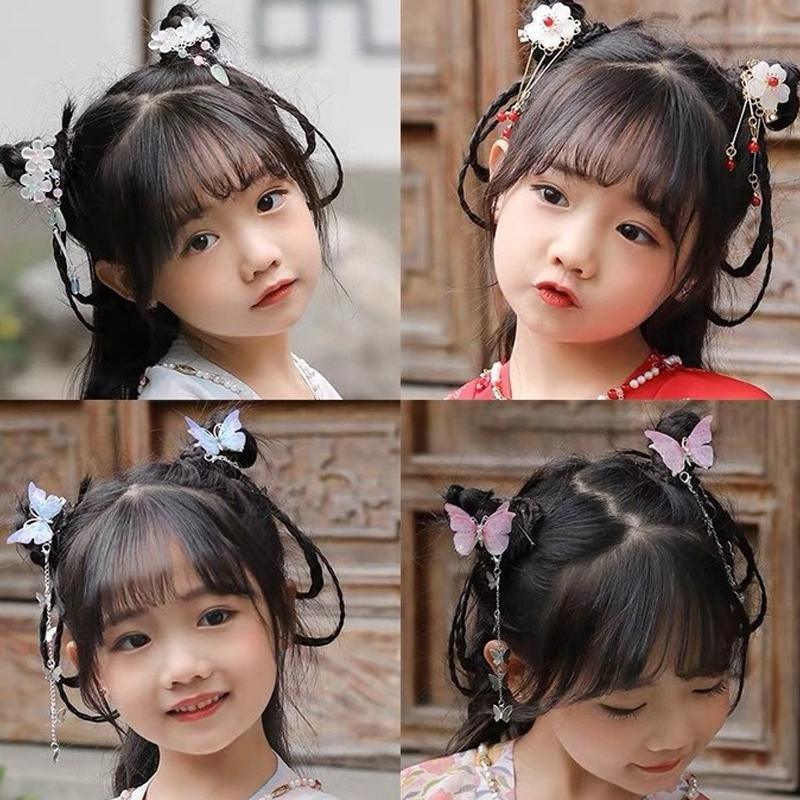 2Pcs Hanfu Flower Hair Clip with Pearl Tassel Butterfly Hairpin for Women and Girls Party - E014