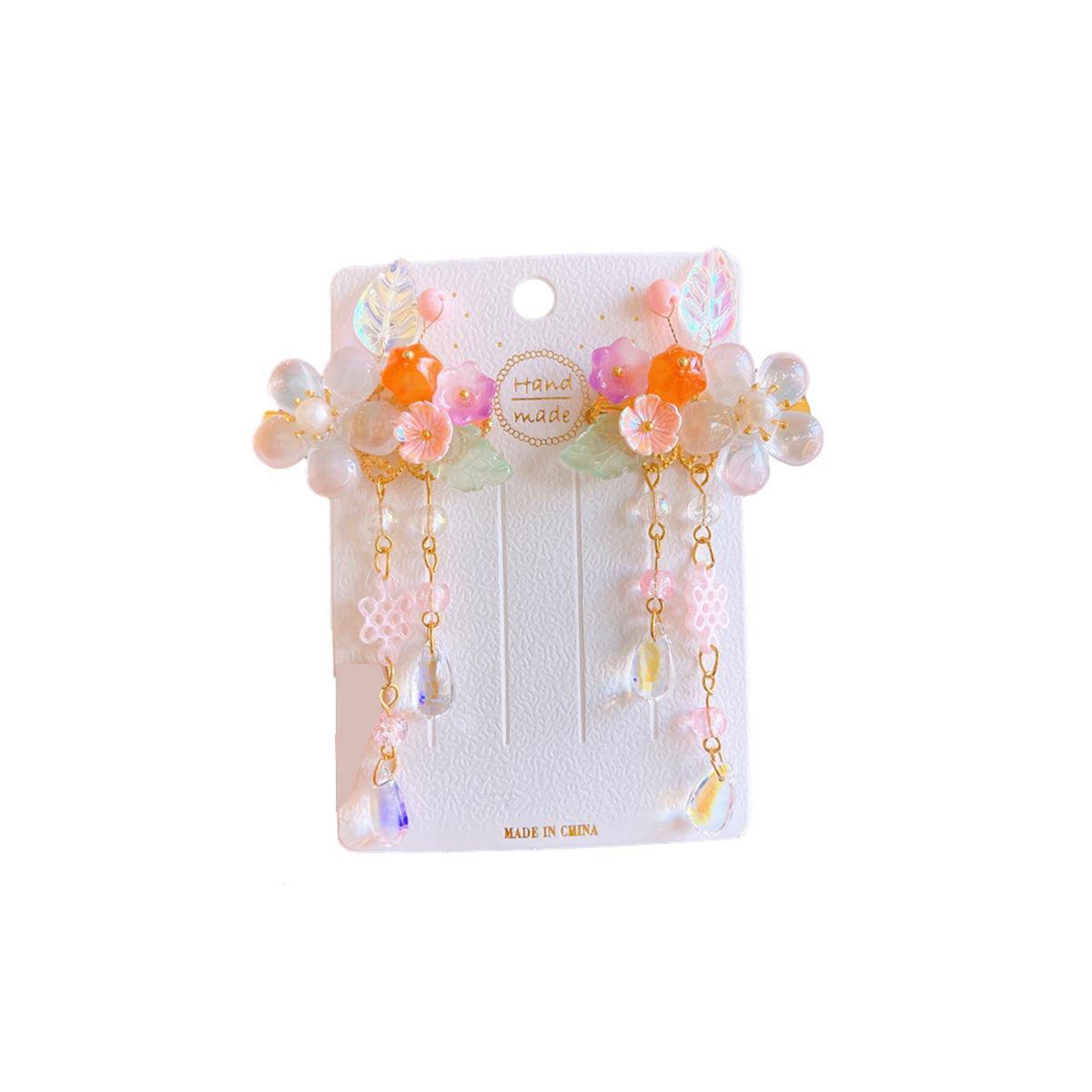 2Pcs Hanfu Flower Hair Clip with Pearl Tassel Butterfly Hairpin for Women and Girls Party - E014