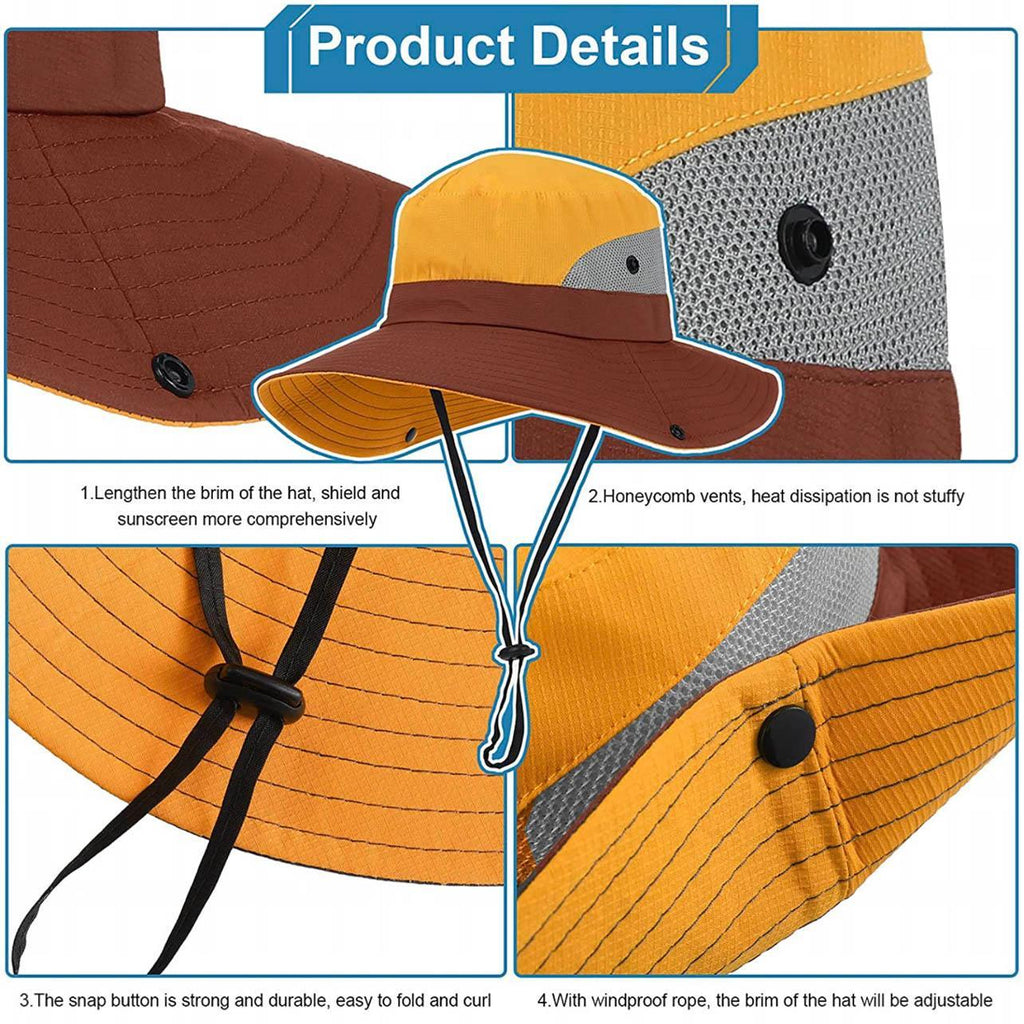 Women Wide Brim Ponytail Hat Sun Protect Visor Summer Beach Cap Anti Uv Floppy - Yellow