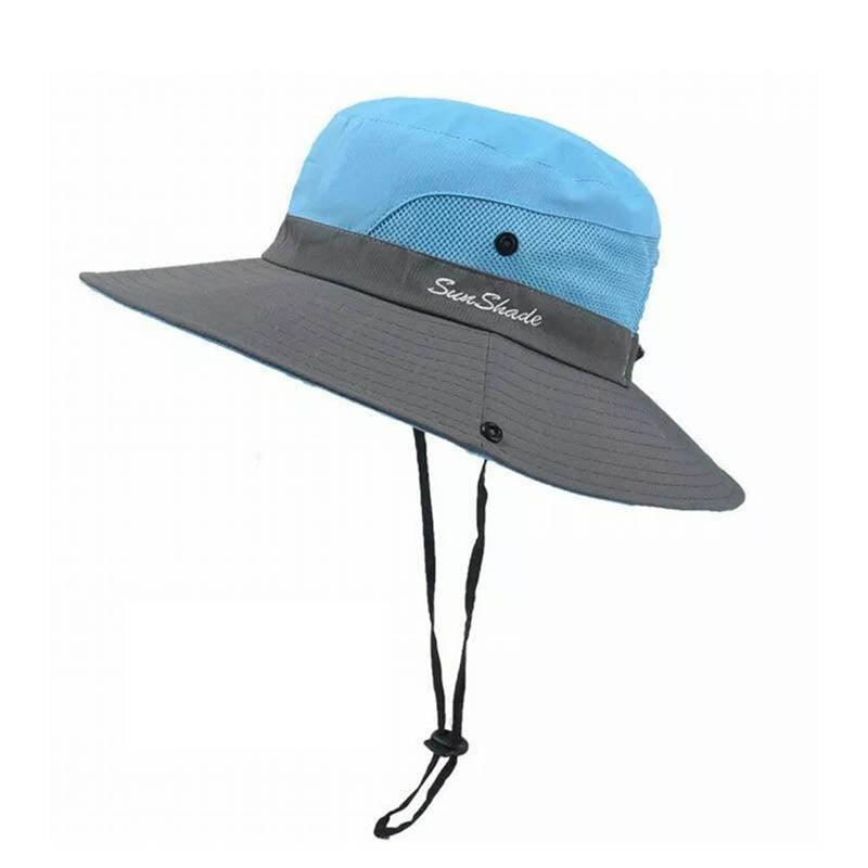 Women Wide Brim Ponytail Hat Sun Protect Visor Summer Beach Cap Anti Uv Floppy - Yellow