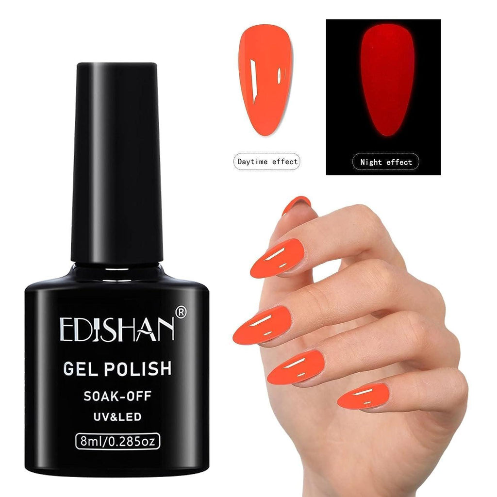 8ml Fluorescent Glow-In-Dark Gel Soak Off UV LED Nail Art Varnish DIY Luminous - 05#Fluorescent Grapefruit Red