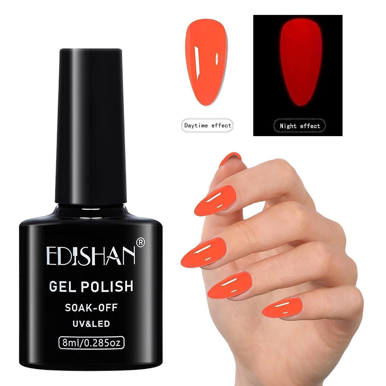 8ml Fluorescent Glow-In-Dark Gel Soak Off UV LED Nail Art Varnish DIY Luminous - 05#Fluorescent Grapefruit Red