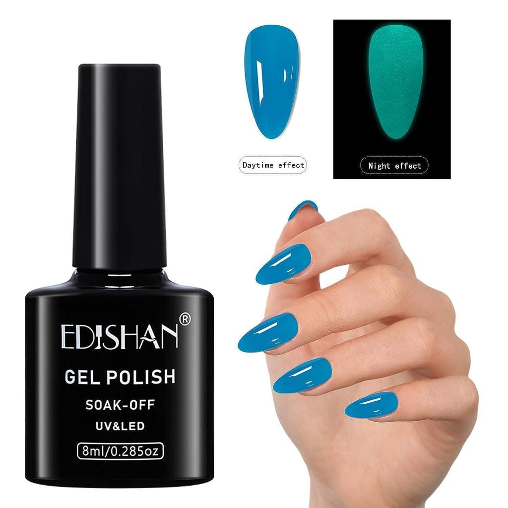 8ml Fluorescent Glow-In-Dark Gel Soak Off UV LED Nail Art Varnish DIY Luminous - 07#Fluorescent Blue