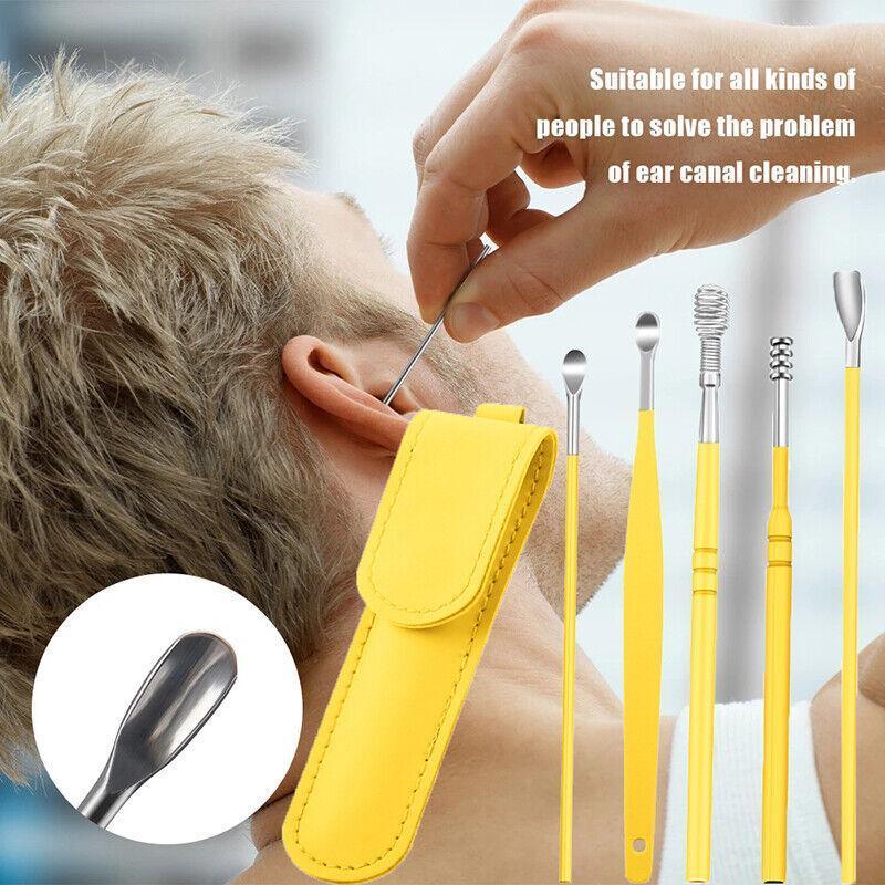 6Pcs Earpick Ear Wax Curette Ear Cleaner Remover Spoon Ear Cleaning Tool Kit - Green