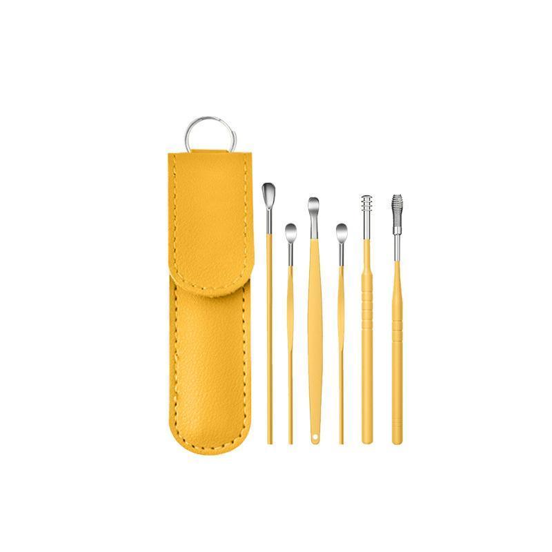 6Pcs Earpick Ear Wax Curette Ear Cleaner Remover Spoon Ear Cleaning Tool Kit - Green
