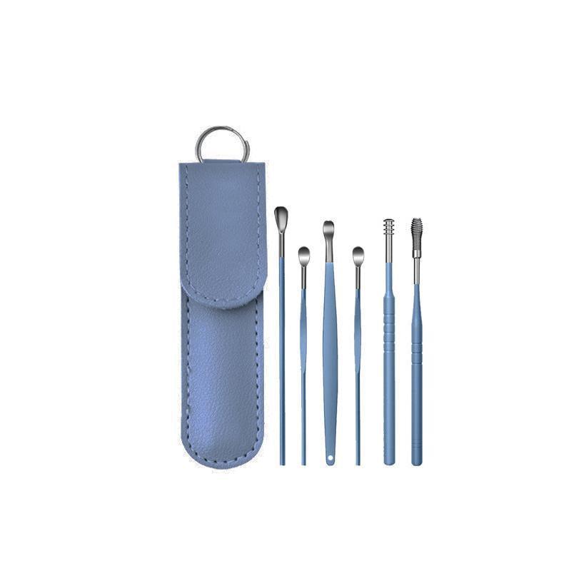 6Pcs Earpick Ear Wax Curette Ear Cleaner Remover Spoon Ear Cleaning Tool Kit - Green