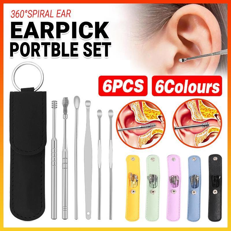 6Pcs Earpick Ear Wax Curette Ear Cleaner Remover Spoon Ear Cleaning Tool Kit - Purple