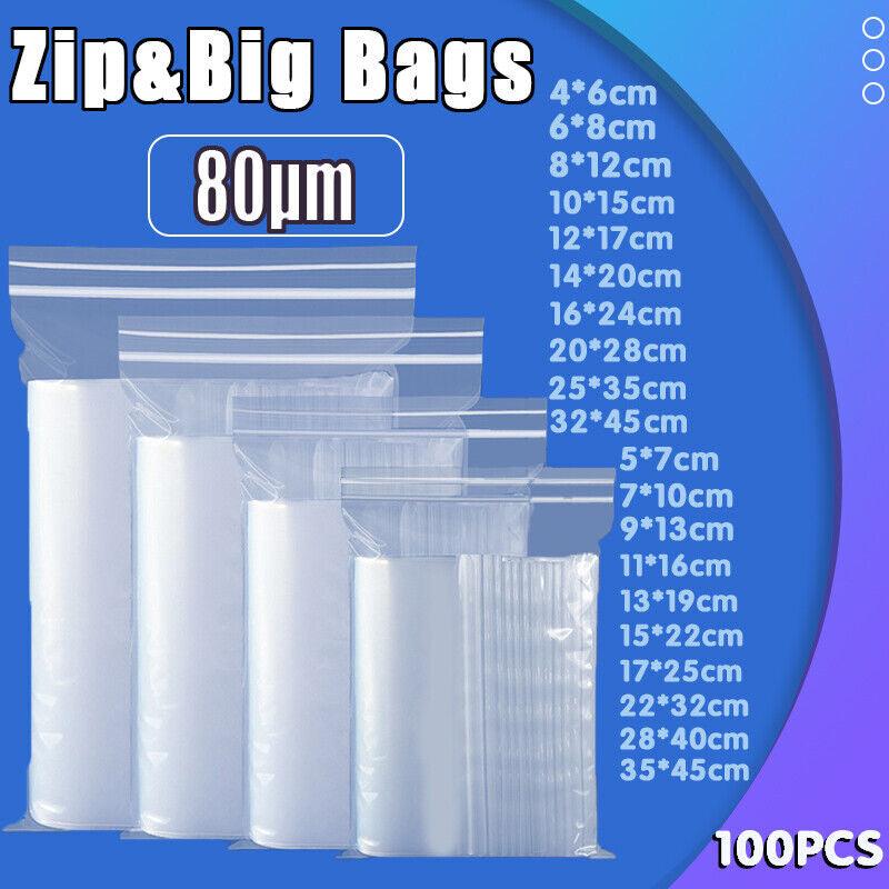100X Bulk Clear Resealable PE Plastic Zip Bags - 15*22cm 100PCS