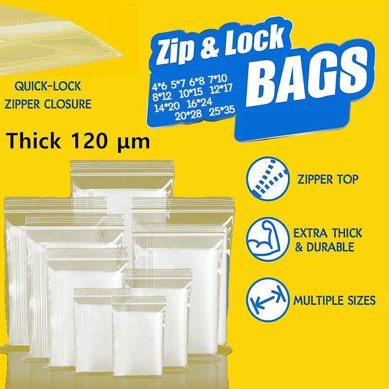 10/100PCS Thick Resealable Ziplock Bags in 12 Sizes Zip Lock Plastic Bags - 5x7cm-100pcs