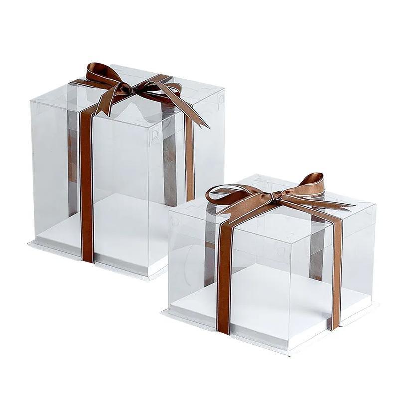 20 PCS Clear Treat Box Box Portable Cake Display Transparent Birthday Cake - 6 INCH(without ribbon)-Double