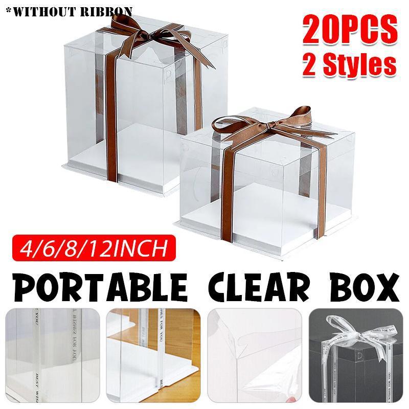 20 PCS Clear Treat Box Box Portable Cake Display Transparent Birthday Cake - 4 INCH(without ribbon)-Double