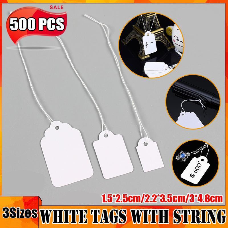 500PCS White Strung Tags Labels Retail Luggage Jewelry price tags with string - 2.2*3.5cm