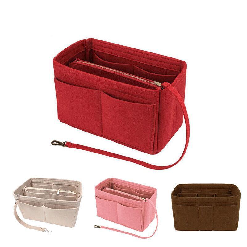 Felt Handbag Organizer Insert with Multiple Pockets for Tote and Purse - Coffee M Size