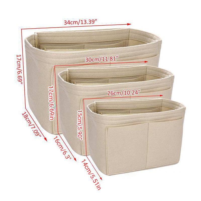 Felt Handbag Organizer Insert with Multiple Pockets for Tote and Purse - Pink L Size