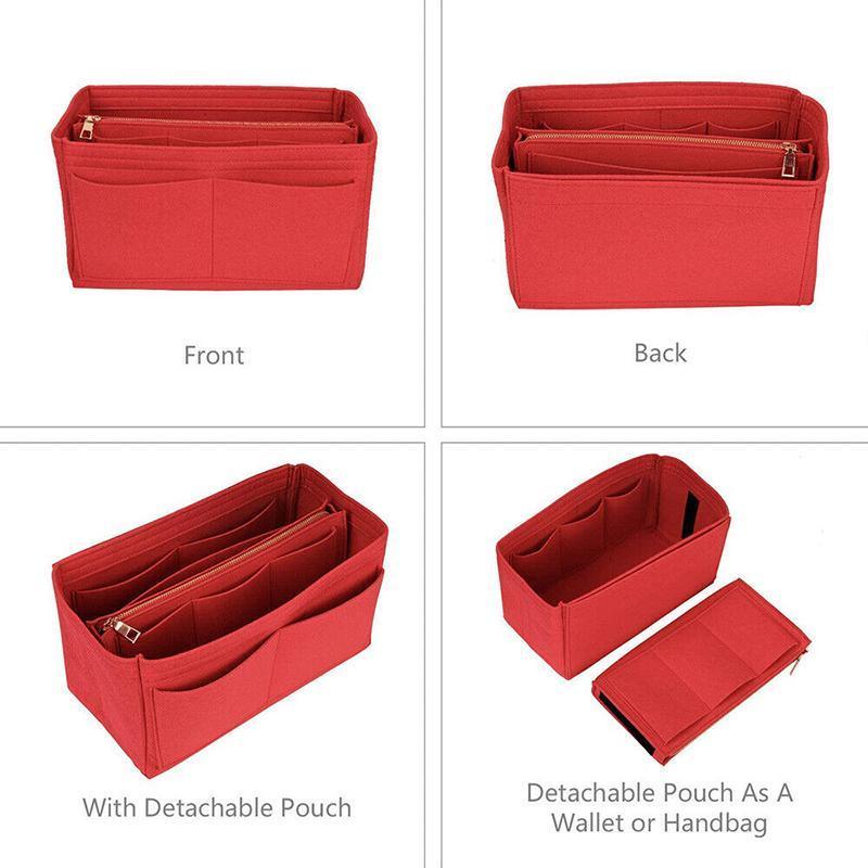 Felt Handbag Organizer Insert with Multiple Pockets for Tote and Purse - Pink L Size