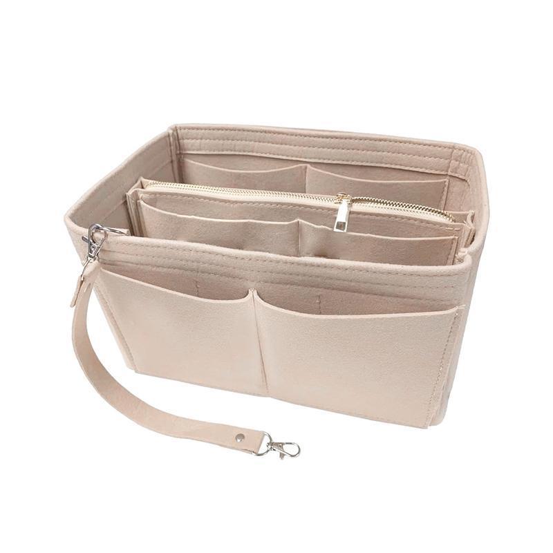 Felt Handbag Organizer Insert with Multiple Pockets for Tote and Purse - Pink L Size
