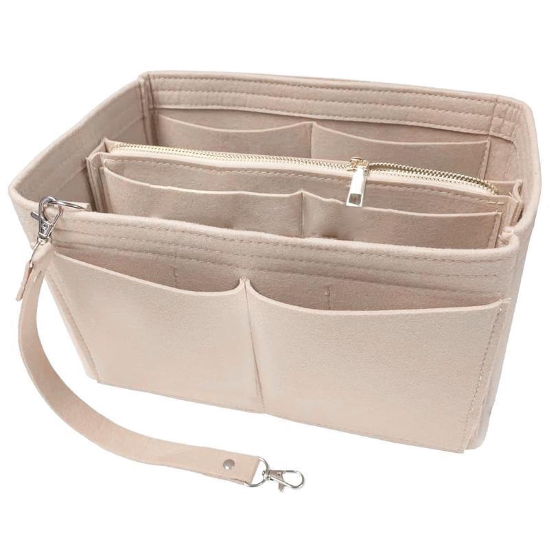 Felt Handbag Organizer Insert with Multiple Pockets for Tote and Purse - Pink L Size