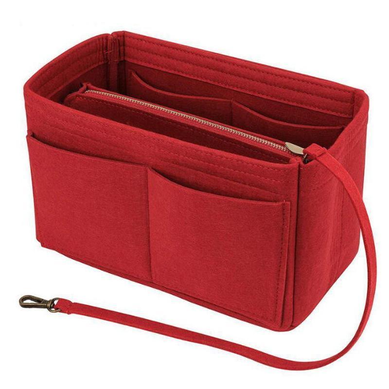 Felt Handbag Organizer Insert with Multiple Pockets for Tote and Purse - Pink L Size