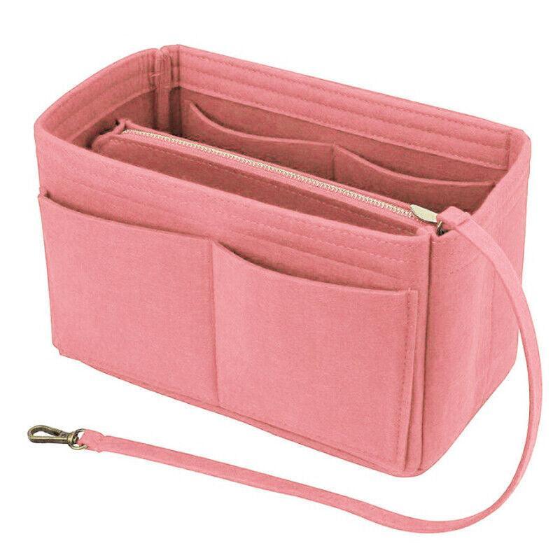Felt Handbag Organizer Insert with Multiple Pockets for Tote and Purse - Pink L Size