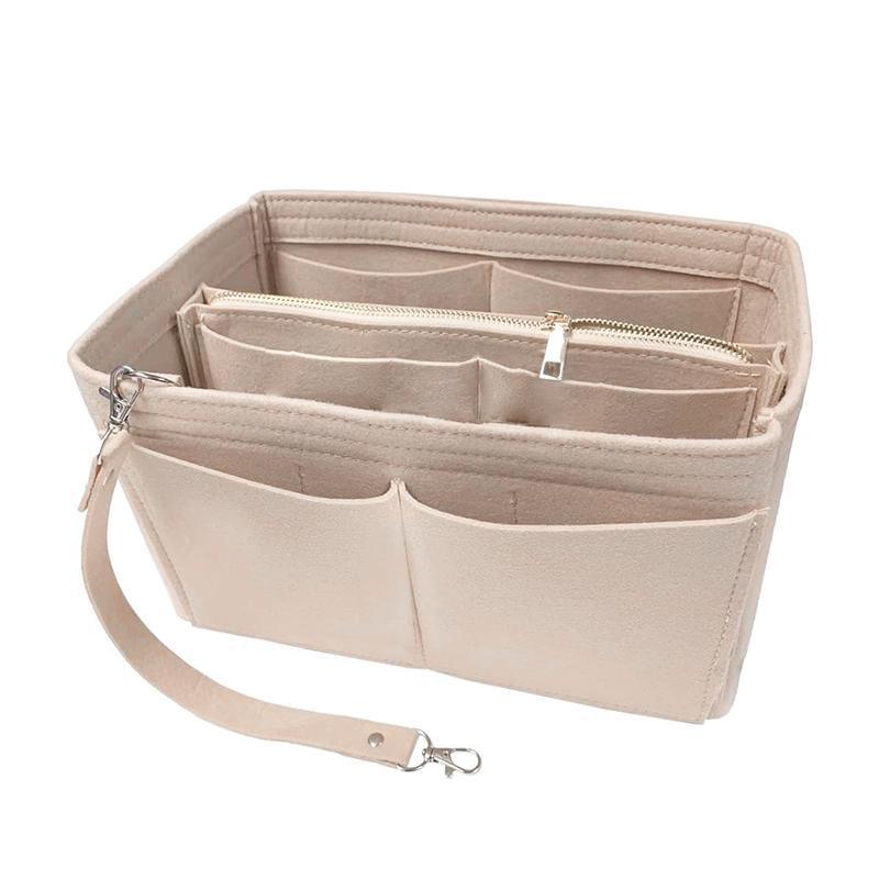 Felt Handbag Organizer Insert with Multiple Pockets for Tote and Purse - Pink XL Size