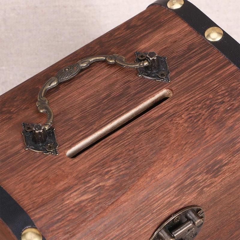 Wooden Treasure Chest Retro Money Storage Box Case Coin Piggy Bank Organizer