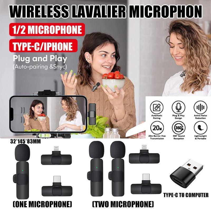 Wireless Lavalier Microphone Mini Mic For Android iPhone iPad Vlog Live Stream - Lightning (Two Microphones)