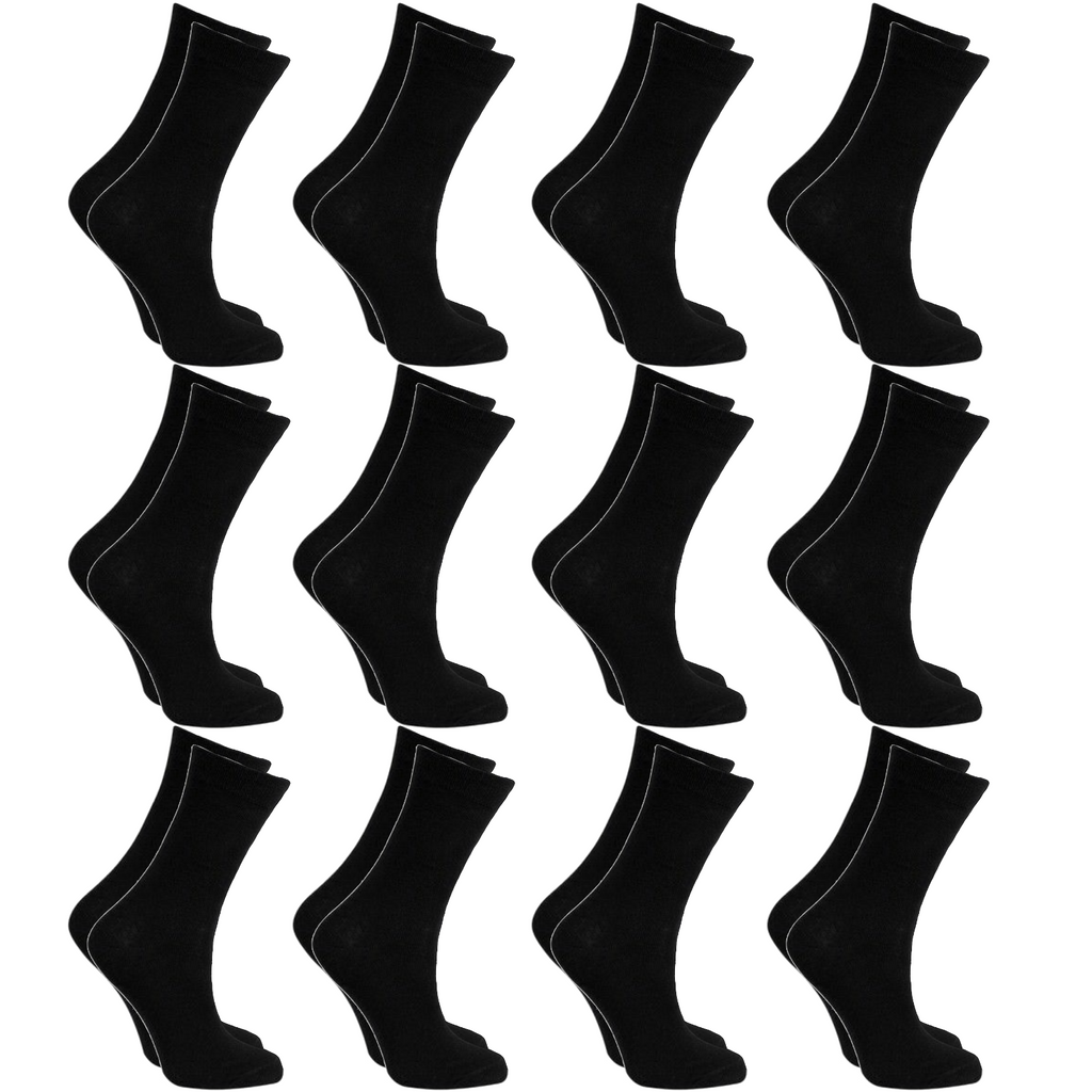 12x Pairs SCHOOL SOCKS Plain Cotton Rich Girls Boys School Uniform BULK - Black 13-3