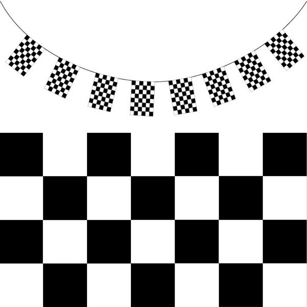 CHECKERED BUNTING FLAG Race Car Chequered Flag Banner Hanging Decoration Rectangular - 43.2 Metres