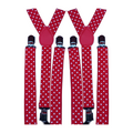 2x Mens Suspenders Braces Adjustable Strong Clip On Elastic Formal Wedding Slim - Red with White Polka Dot