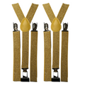 2x Mens Suspenders Braces Adjustable Strong Clip On Elastic Formal Wedding Slim - Gold (Glitter)