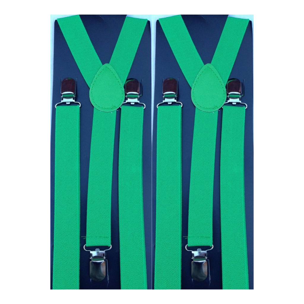 2x Mens Suspenders Braces Adjustable Strong Clip On Elastic Formal Wedding Slim - Green