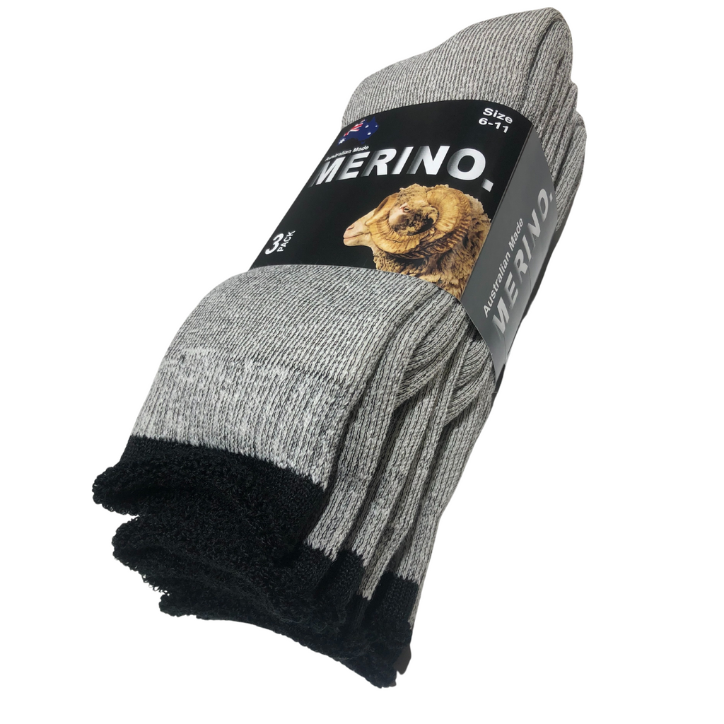 3 Pairs MERINO WOOL SOCKS Mens Heavy Duty Premium Thick Work Socks Cushion - Beige - 6-11