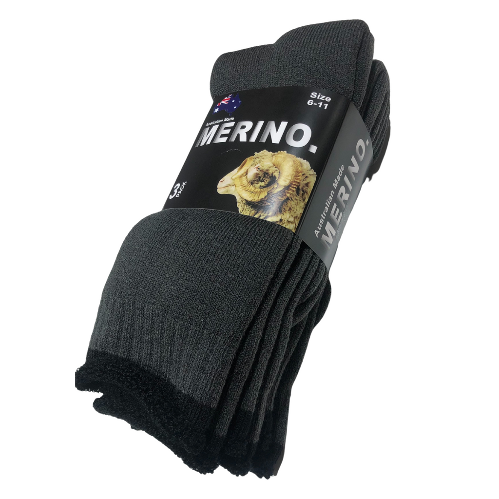 3 Pairs MERINO WOOL SOCKS Mens Heavy Duty Premium Thick Work Socks Cushion - Dark Grey - 6-11