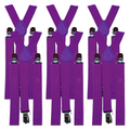 6x Mens Suspenders Braces Adjustable Strong Clip On Elastic Formal Wedding BULK - Purple