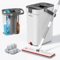 Premium Microfiber Flat Mop Bucket Set w/ Clean & Dirty Water Separation 360 Degree - White