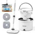Premium Microfiber Round Mop Bucket Set w/ Clean & Dirty Water Separation 360 Degree - White