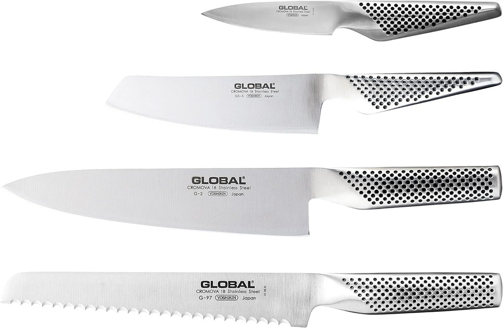 Global Hashira 5-Piece Japanese Knife Block Set Maple Stainless Steel - Made in Japan