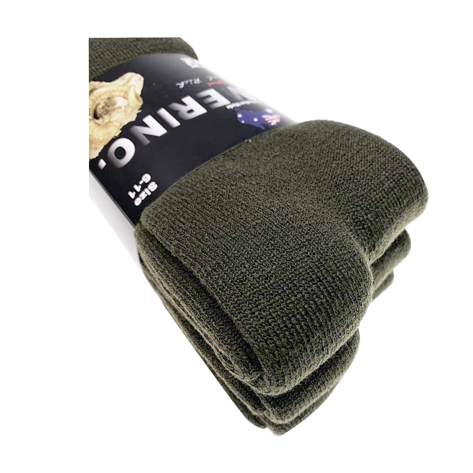 9 Pairs MERINO WOOL SOCKS Mens Heavy Duty Premium Thick Work Socks Cushion BULK - Olive - 11-14