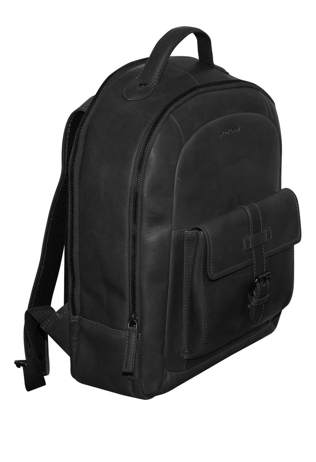 Futura Mens Leather Laptop Backpack School Shoulder Bag Front Pocket - Black