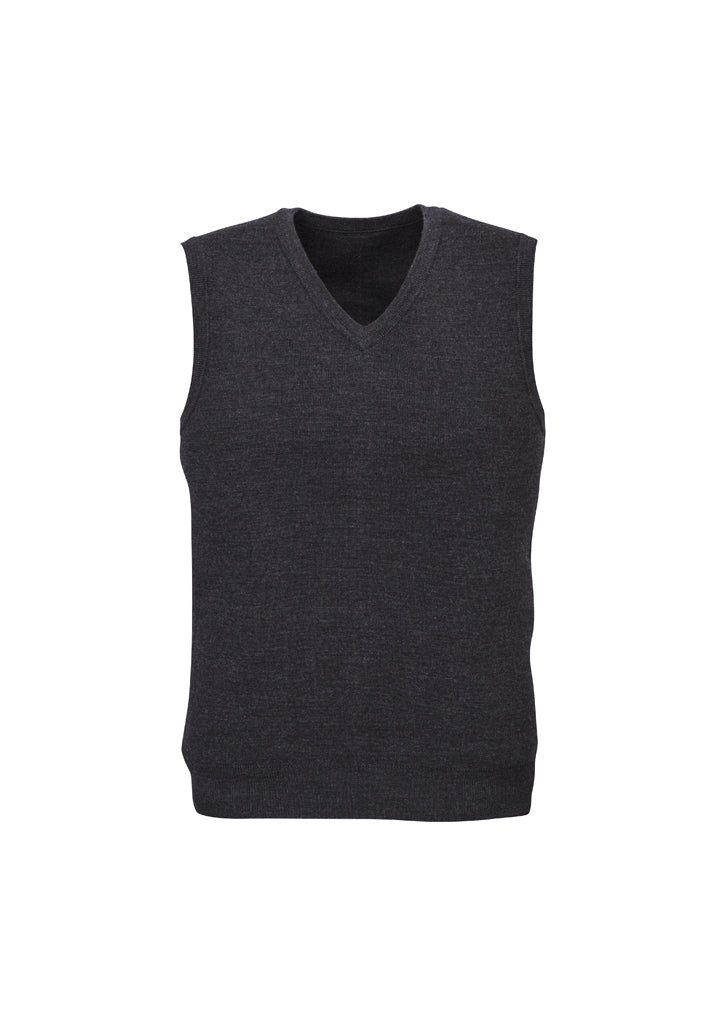 Mens Wool Blend V Neck Vest Sleeveless Double Knit  - Charcoal - X-Large