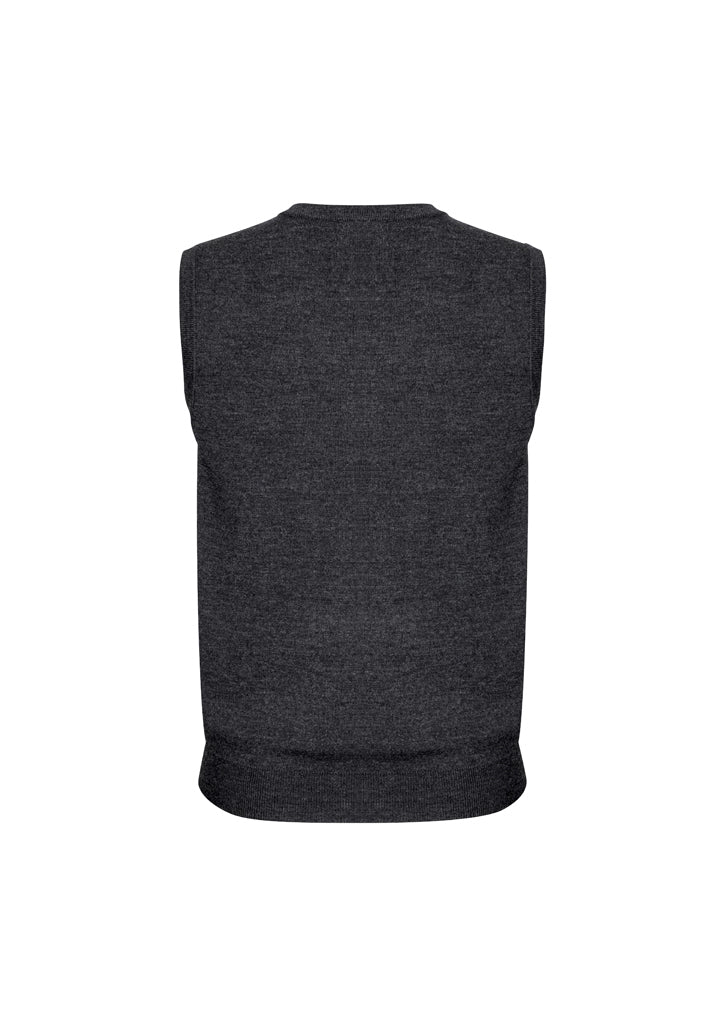 Mens Wool Blend V Neck Vest Sleeveless Double Knit  - Charcoal - X-Large
