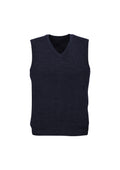 Mens Wool Blend V Neck Vest Sleeveless Double Knit  - Navy - X-Large