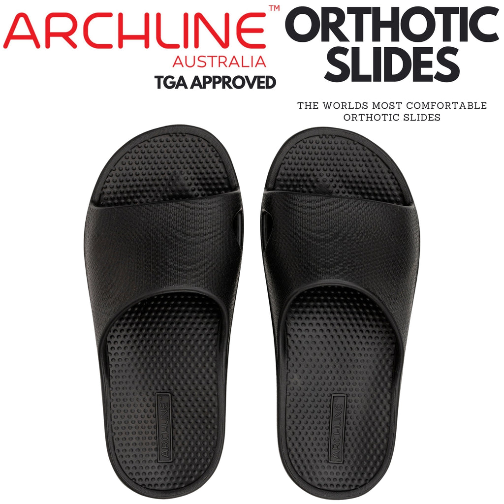 Archline Rebound Orthotic Slides Flip Flop Thongs Slip On Arch Support - Black - Euro 38