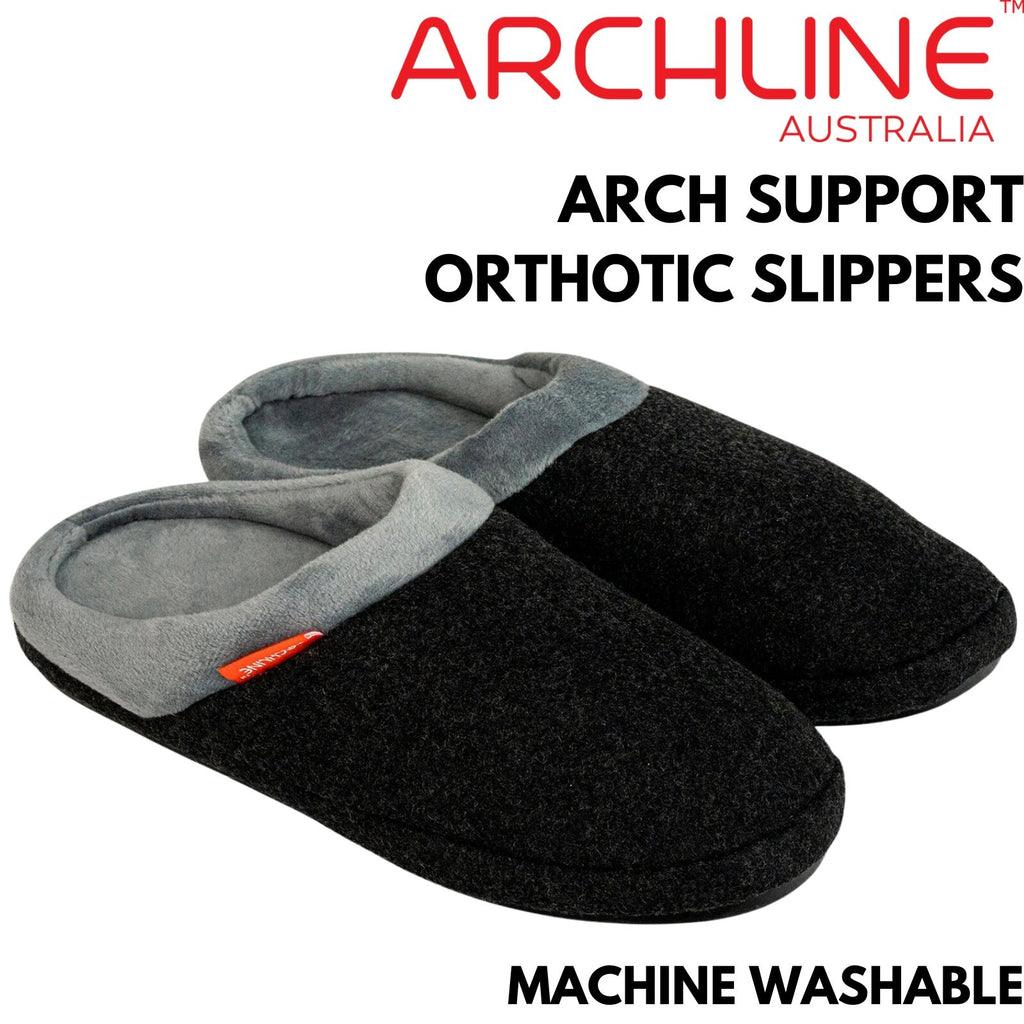 ARCHLINE Orthotic Slippers Slip On Arch Scuffs Orthopedic Moccasins in Charcoal Marle - EUR 39