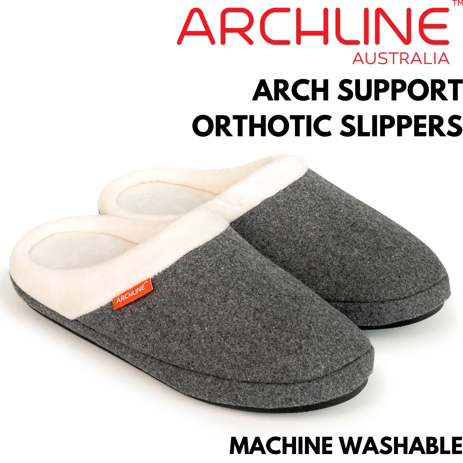 ARCHLINE Orthotic Slippers Slip On Arch Scuffs Orthopedic Moccasins in Grey Marle - EUR 36