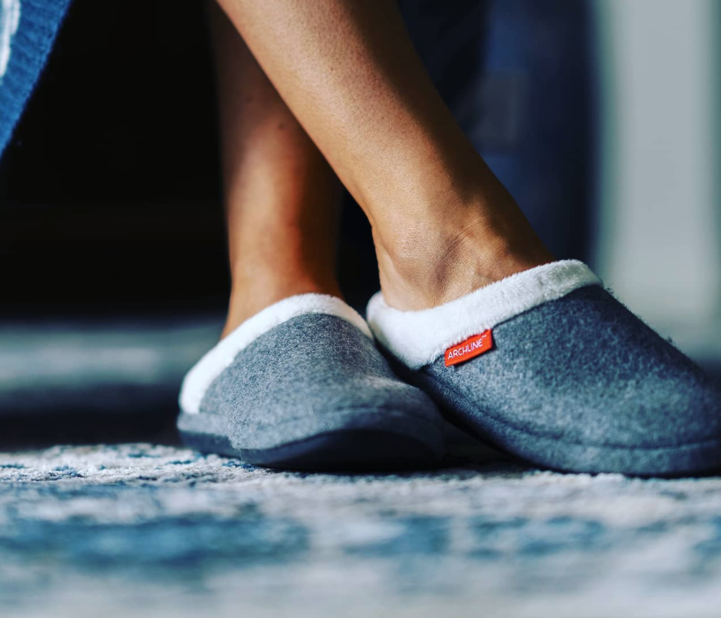 ARCHLINE Orthotic Slippers Slip On Arch Scuffs Orthopedic Moccasins in Grey Marle - EUR 45