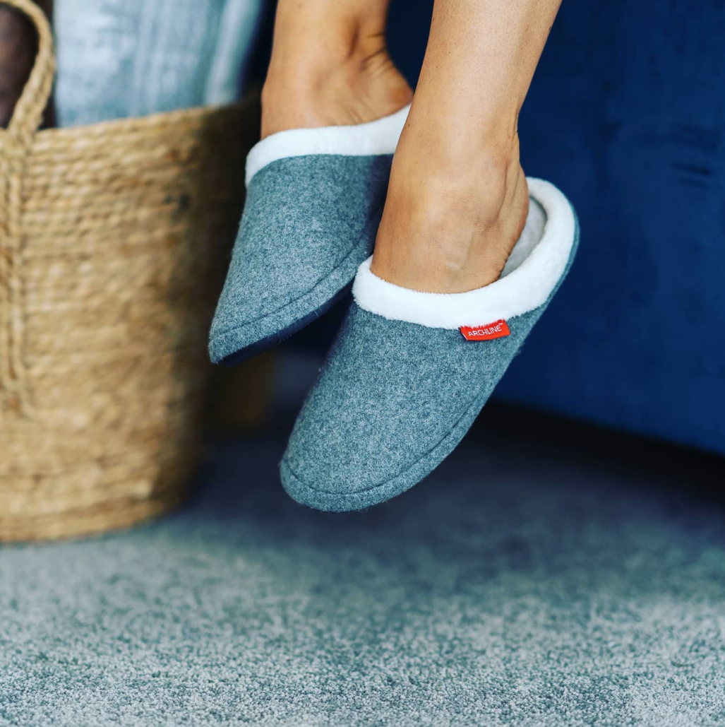 ARCHLINE Orthotic Slippers Slip On Arch Scuffs Orthopedic Moccasins in Grey Marle - EUR 47