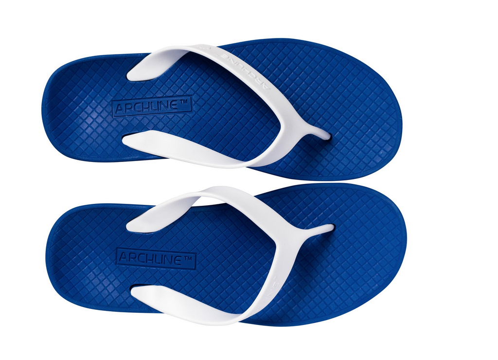ARCHLINE Orthotic Thongs Arch Support Shoes Footwear Flip Flops Orthopedic - Blue/White  - EUR 38