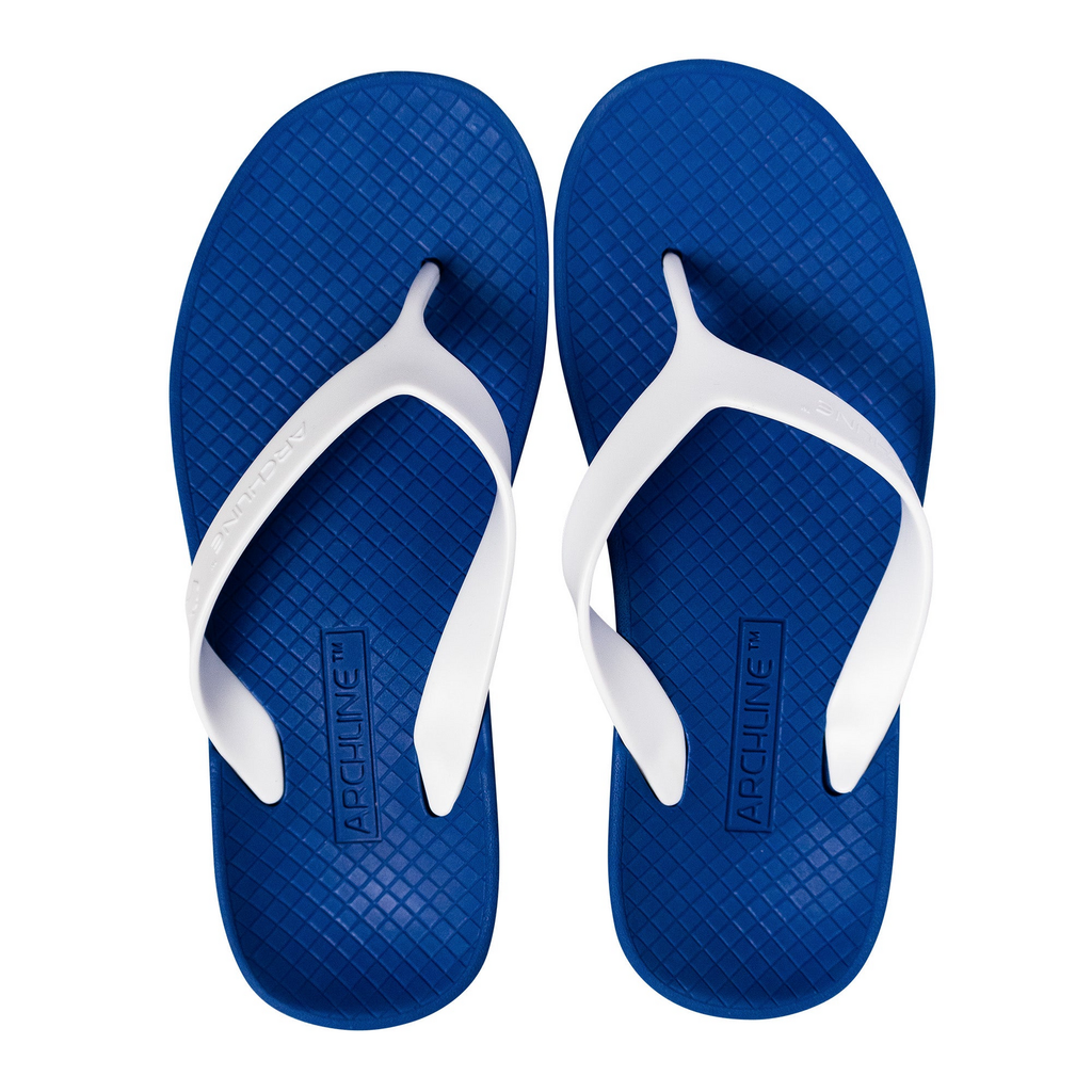 ARCHLINE Orthotic Thongs Arch Support Shoes Footwear Flip Flops Orthopedic - Blue/White  - EUR 47